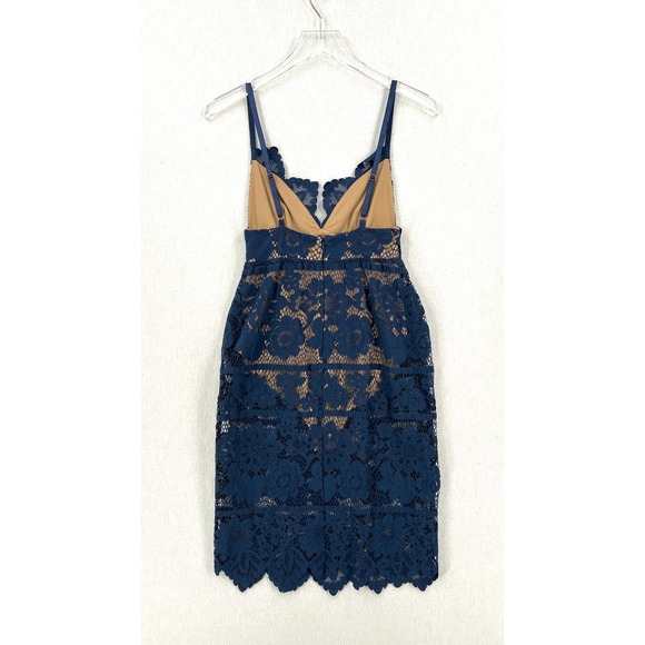 FOR LOVE & LEMONS Gianna Lace Midi Dress Womens XS Blue Bodysuit Bodycon - Picture 3 of 12